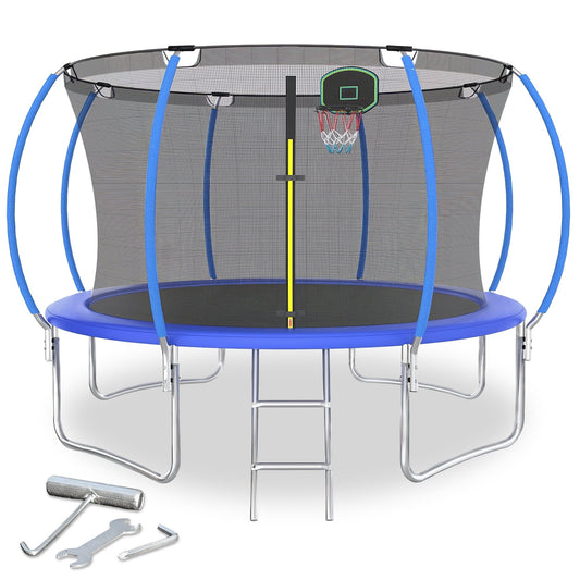 12FT Kids Adults Trampoline with Basketball Hoop, BTMWAY New Upgraded Recreational Trampolines with Safety Enclosure Net, Backyard Trampoline with Heavy Duty Weatherproof Jump Mat Spring Cover