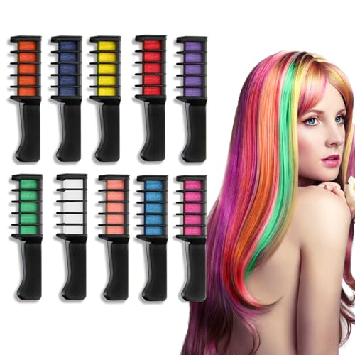 10 Colors Hair Chalk for Girls Kids, Temporary Hair Color Dye for Kids Girls Age 10-12, Washable Hair Chalk Comb for Party Cosplay DIY, Ideal Gifts for Birthday Halloween Christmas