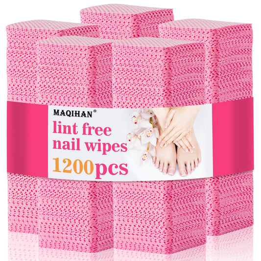 1200PCS Lint Free Nail Wipes - MAQIHAN Pink Nail Polish Remover Wipes Lint Free Nail Wipes Pads for Gel Nails No Lint Nail Glue Wipes Eyelash Extensions Toallitas Para Uñas Sin Pelusa Nail Supplies