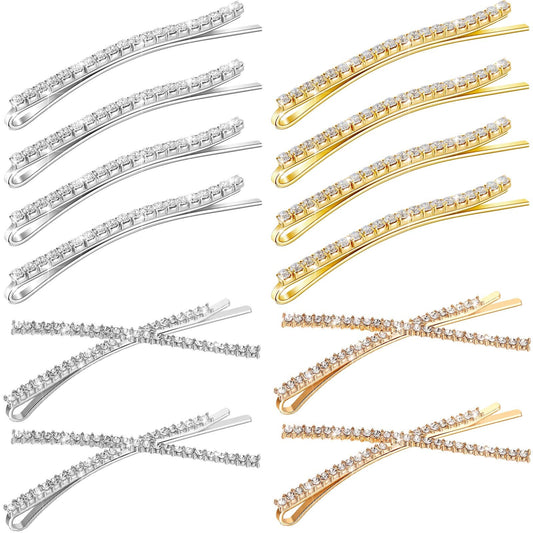 12 Pieces Rhinestone Bobby Pins Decorative Fancy Crystal Hair Clips Shiny Metal X Shaped Barrettes Bling Diamond Wedding Bridal Shower Hair Accessories for Women Ladies(Gold, Silver,Fresh Style)